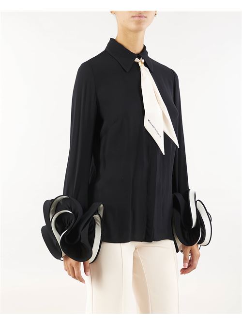 Camicia in georgette con ruches e foulard Elisabetta Franchi ELISABETTA FRANCHI | Camicia | CAT9647E2685